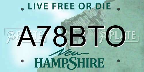 A78BTO New Hampshire License Plate