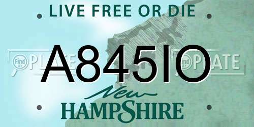 A845IO New Hampshire License Plate