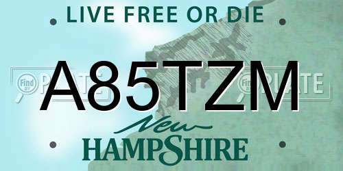 A85TZM New Hampshire License Plate