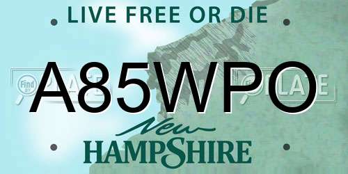 A85WPO New Hampshire License Plate