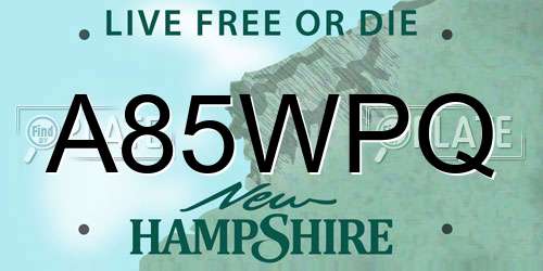 A85WPQ New Hampshire License Plate
