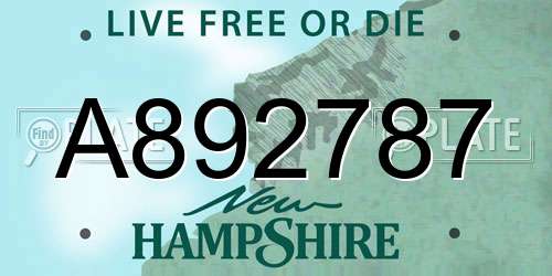A892787 New Hampshire License Plate