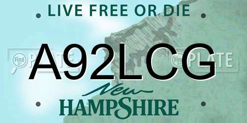A92LCG New Hampshire License Plate