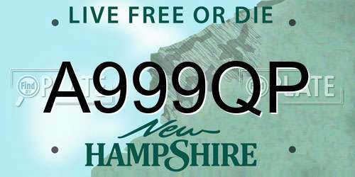 A999QP New Hampshire License Plate