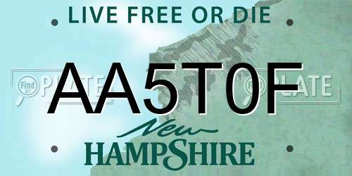 AA5T0F New Hampshire License Plate