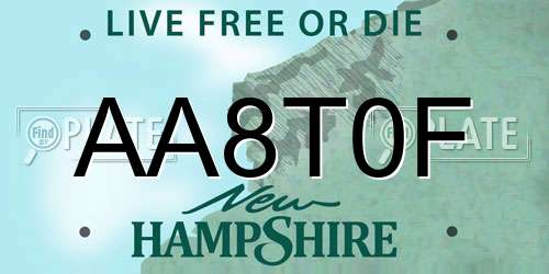 AA8T0F New Hampshire License Plate