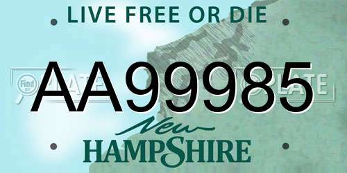 AA99985 New Hampshire License Plate