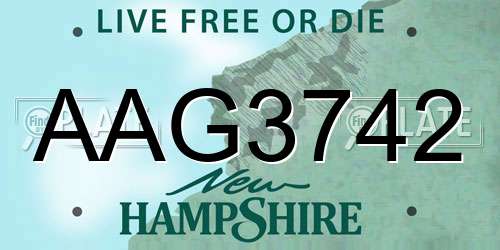AAG3742 New Hampshire License Plate