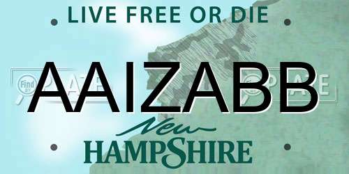 AAIZABB New Hampshire License Plate