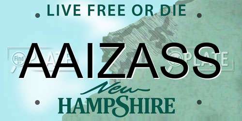 AAIZASS New Hampshire License Plate