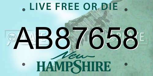 AB87658 New Hampshire License Plate