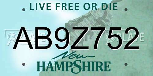 AB9Z752 New Hampshire License Plate
