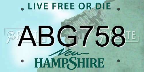 ABG758 New Hampshire License Plate