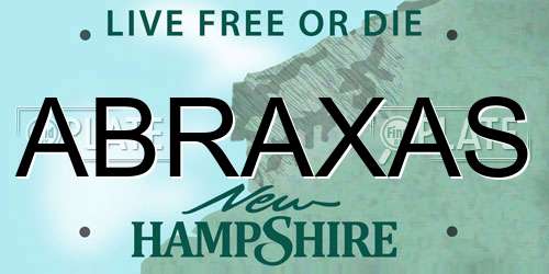 ABRAXAS New Hampshire License Plate