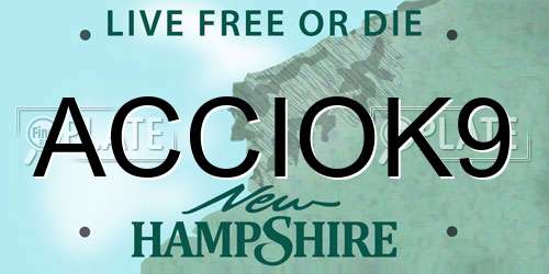 ACCIOK9 New Hampshire License Plate
