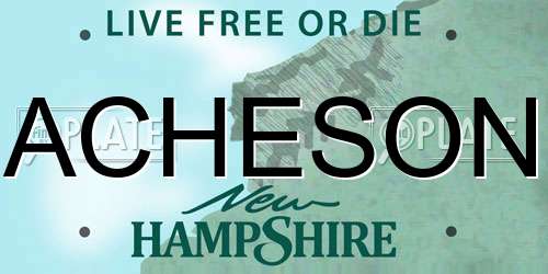 ACHESON New Hampshire License Plate