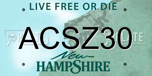ACSZ30 New Hampshire License Plate