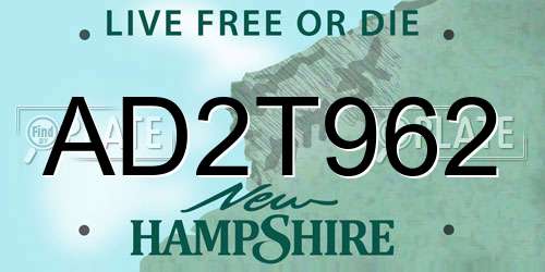 AD2T962 New Hampshire License Plate