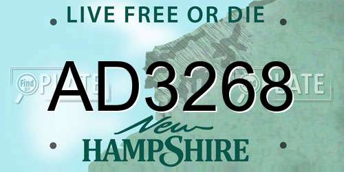 AD3268 New Hampshire License Plate