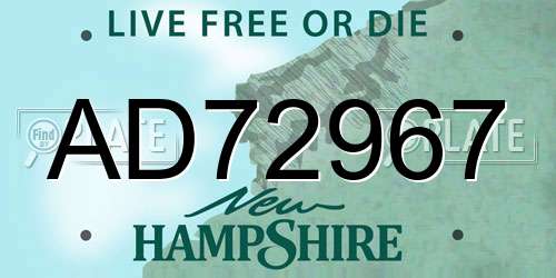 AD72967 New Hampshire License Plate