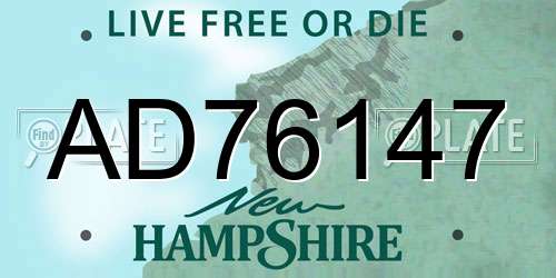 AD76147 New Hampshire License Plate
