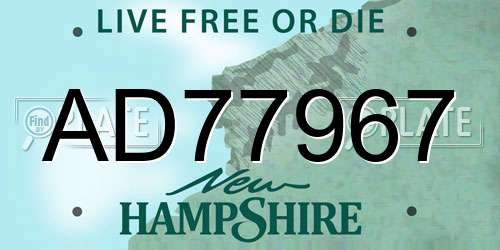 AD77967 New Hampshire License Plate
