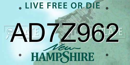 AD7Z962 New Hampshire License Plate