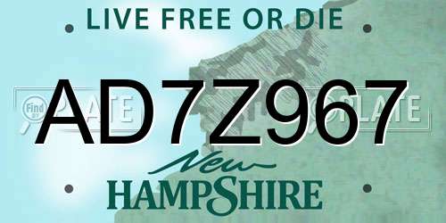 AD7Z967 New Hampshire License Plate