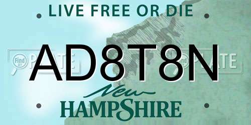 AD8T8N New Hampshire License Plate
