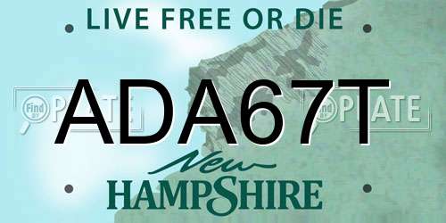 ADA67T New Hampshire License Plate