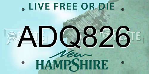 ADQ826 New Hampshire License Plate