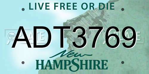 ADT3769 New Hampshire License Plate
