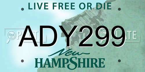ADY299 New Hampshire License Plate