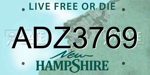 ADZ3769 New Hampshire License Plate