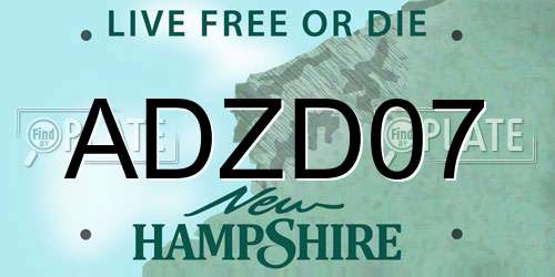 ADZD07 New Hampshire License Plate