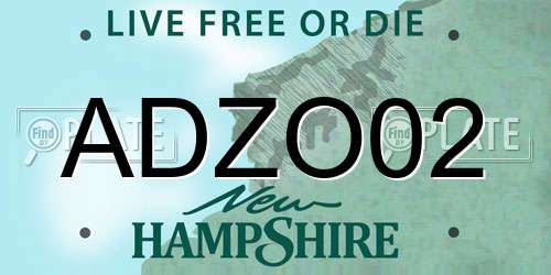 ADZO02 New Hampshire License Plate