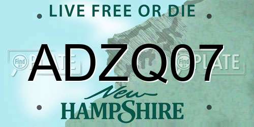 ADZQ07 New Hampshire License Plate