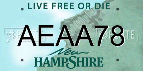 AEAA78 New Hampshire License Plate