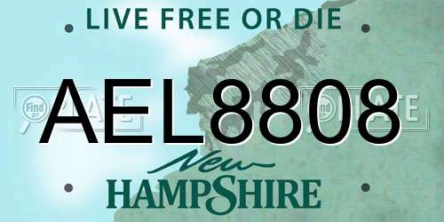 AEL8808 New Hampshire License Plate