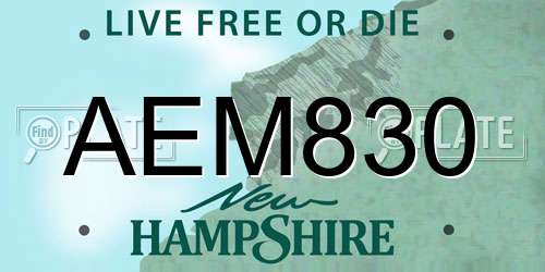 AEM830 New Hampshire License Plate