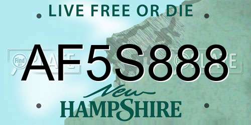 AF5S888 New Hampshire License Plate