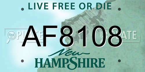 AF8108 New Hampshire License Plate