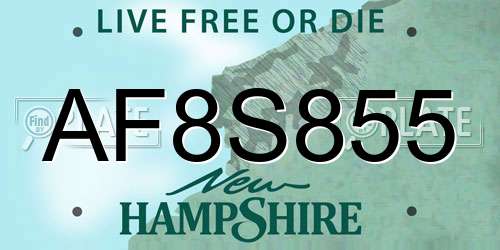 AF8S855 New Hampshire License Plate