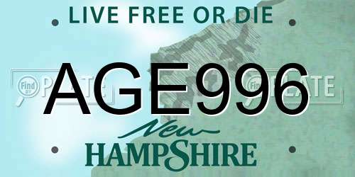 AGE996 New Hampshire License Plate