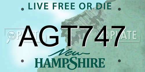 AGT747 New Hampshire License Plate