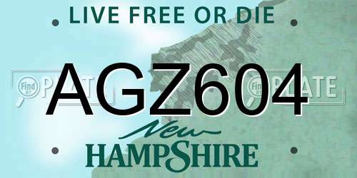 AGZ604 New Hampshire License Plate