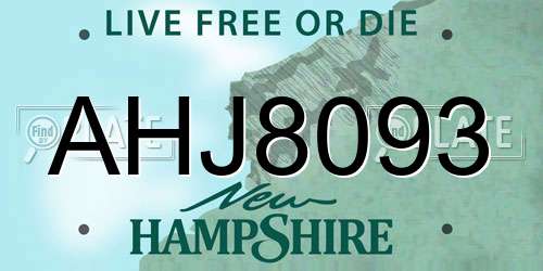 AHJ8093 New Hampshire License Plate