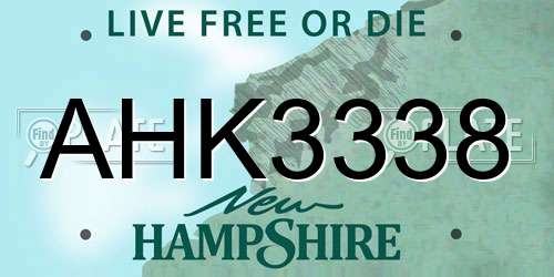 AHK3338 New Hampshire License Plate