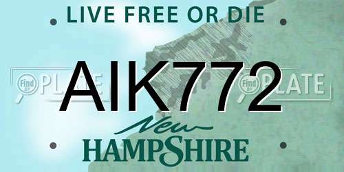 AIK772 New Hampshire License Plate