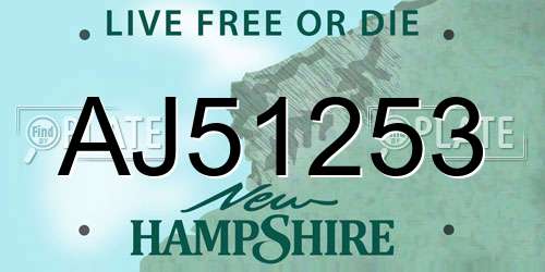 AJ51253 New Hampshire License Plate